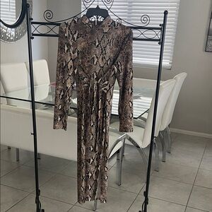 SHEIN Snake Print Long Sleeve Dress - Brown